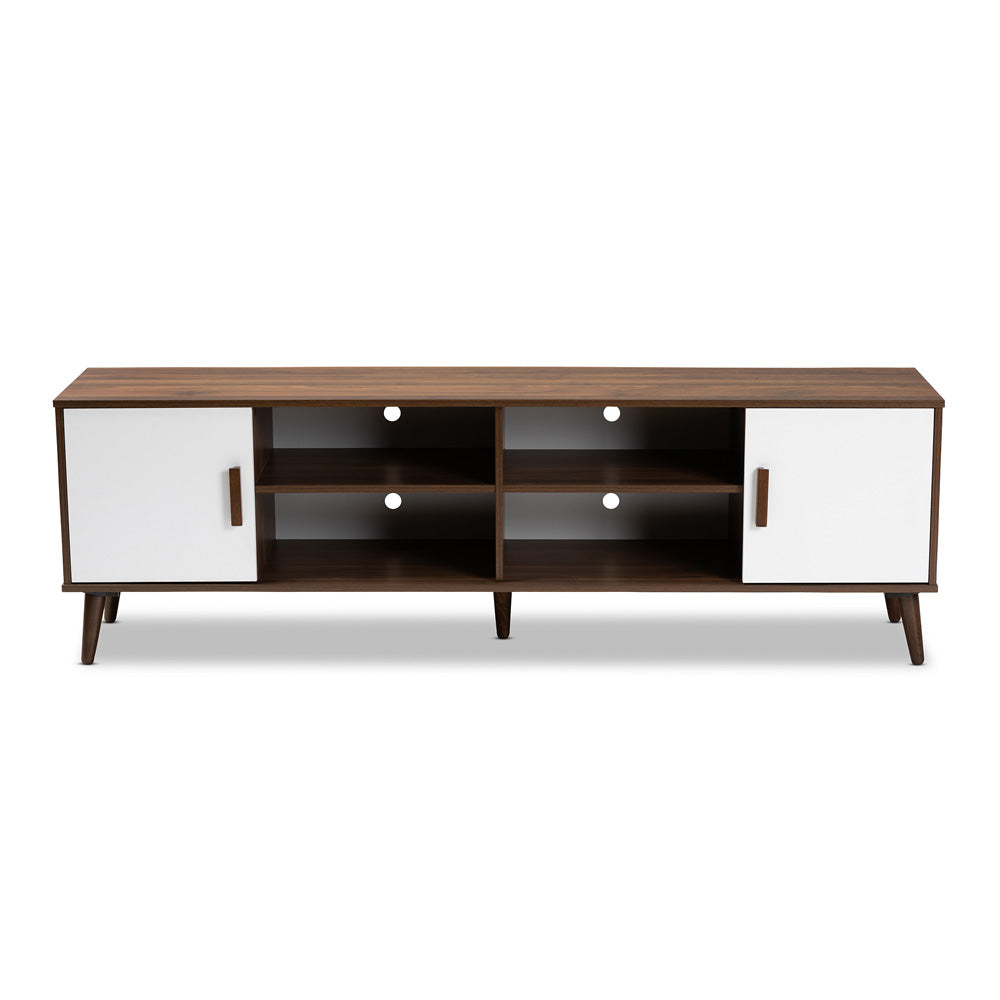 Baxton Studio - Quinn TV Stand in Walnut/White - TV8003-Columbia Walnut/White-TV view 3