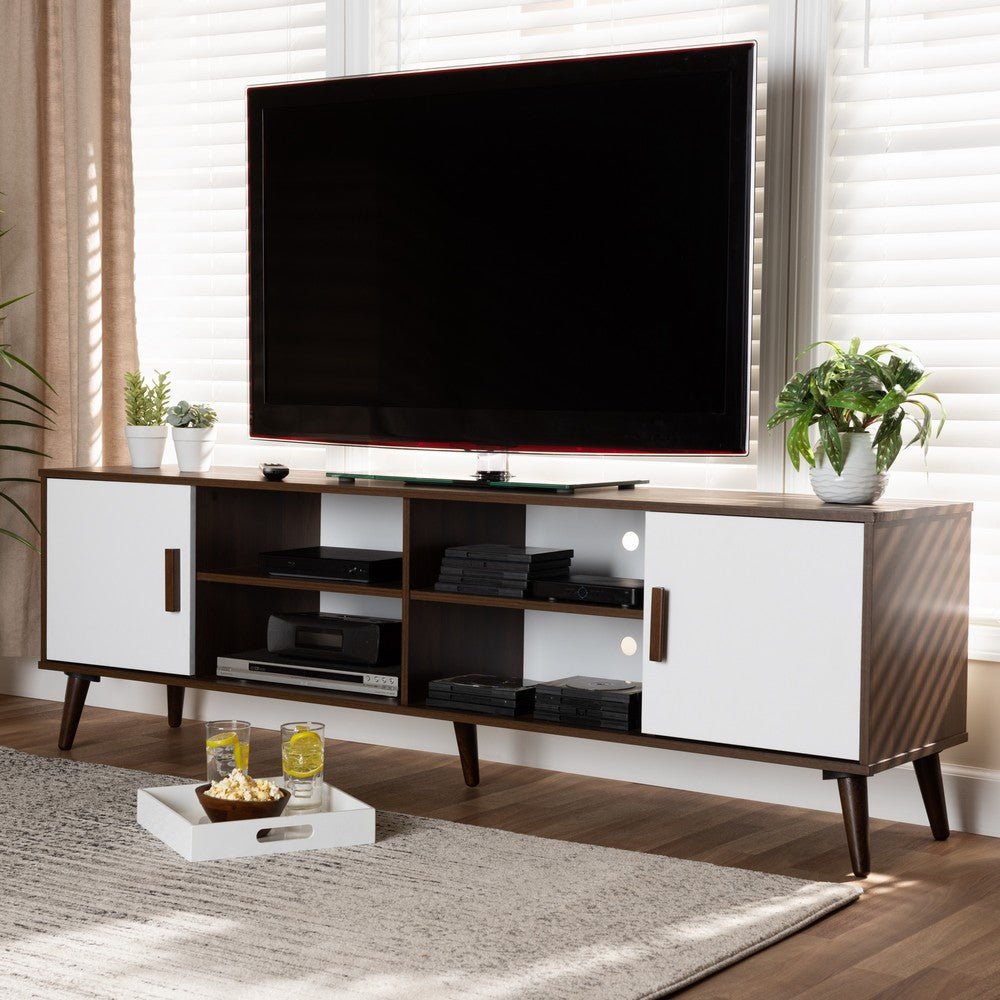 Baxton Studio - Quinn TV Stand in Walnut/White - TV8003-Columbia Walnut/White-TV view 7
