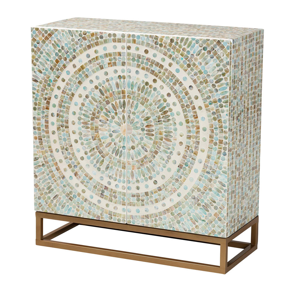 Baxton Studio - Quintus Storage Cabinet in Mosaic Multicolor/White/Gold - F232-FT53-Cabinet view 1