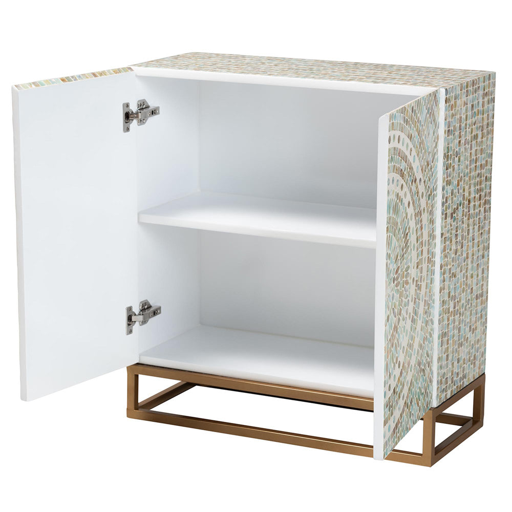 Baxton Studio - Quintus Storage Cabinet in Mosaic Multicolor/White/Gold - F232-FT53-Cabinet view 2