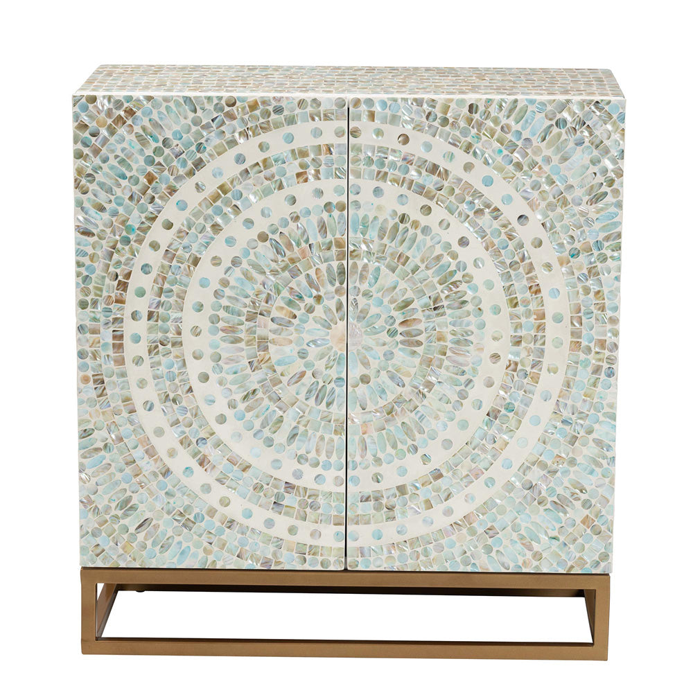 Baxton Studio - Quintus Storage Cabinet in Mosaic Multicolor/White/Gold - F232-FT53-Cabinet view 3