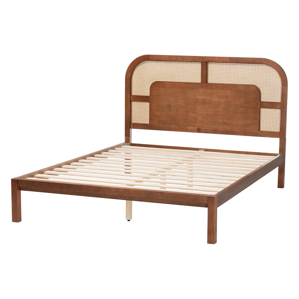 Baxton Studio - Raewyn Queen Size Bed in Walnut Brown/Brown - MG0255-5703R Rattan/Walnut-Queen view 3