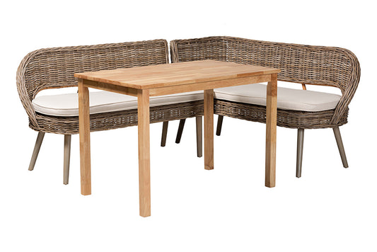 Baxton Studio - Raisa Dining Set - Mona Kubu-Grey/Natural/Light Brown-3PC Dining Set view 1
