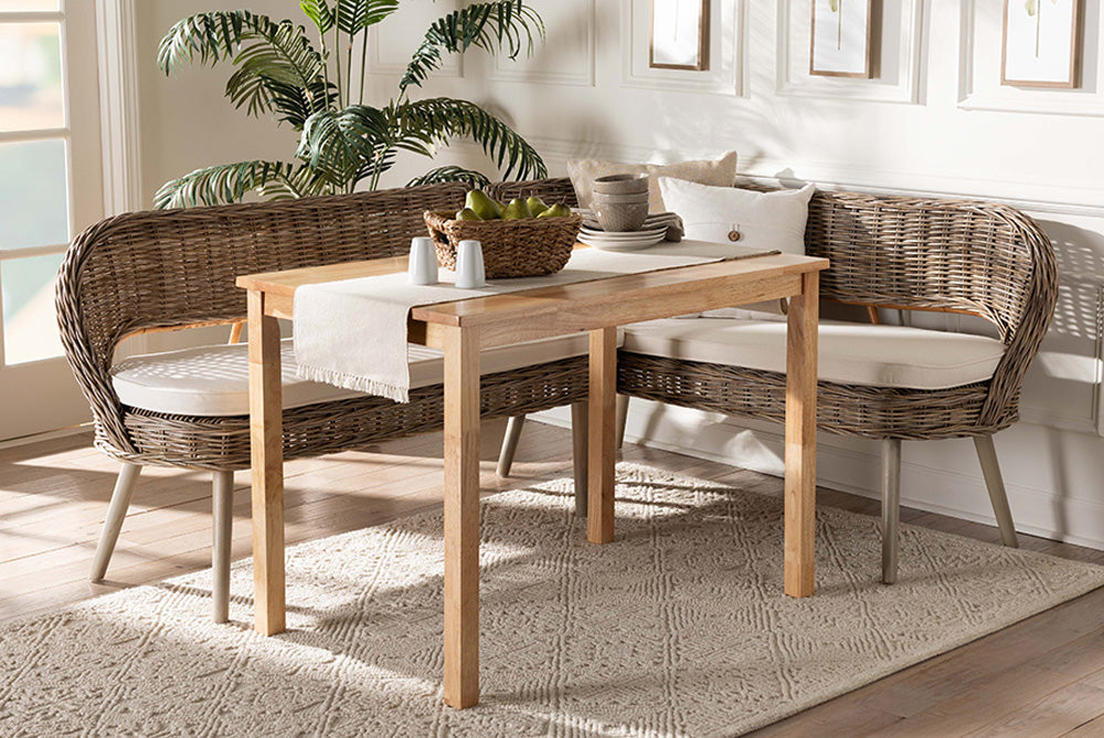 Baxton Studio - Raisa Dining Set - Mona Kubu-Grey/Natural/Light Brown-3PC Dining Set view 5