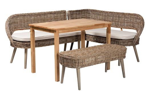 Baxton Studio - Raisa Dining Set - Mona Kubu-Grey/Natural/Light Brown-4PC Dining Set view 1