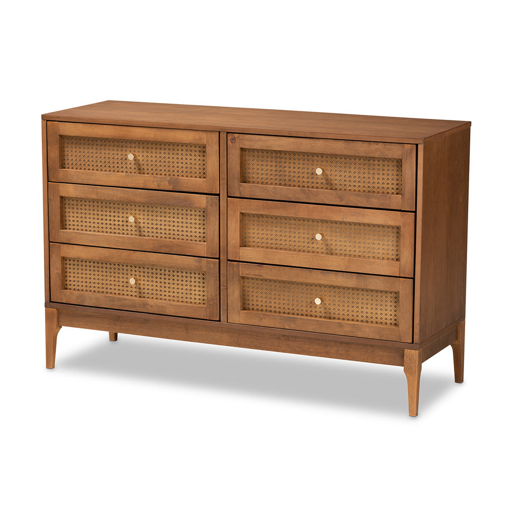 Baxton Studio - Ramiel Dresser in Natural Brown/Gold - MG9005-Ash Walnut/Rattan-6DW-Dresser view 1