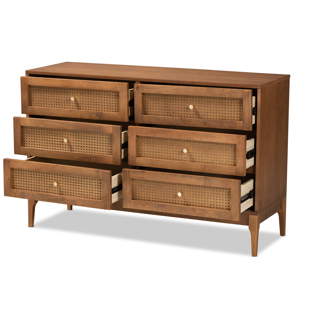 Baxton Studio - Ramiel Dresser in Natural Brown/Gold - MG9005-Ash Walnut/Rattan-6DW-Dresser view 2