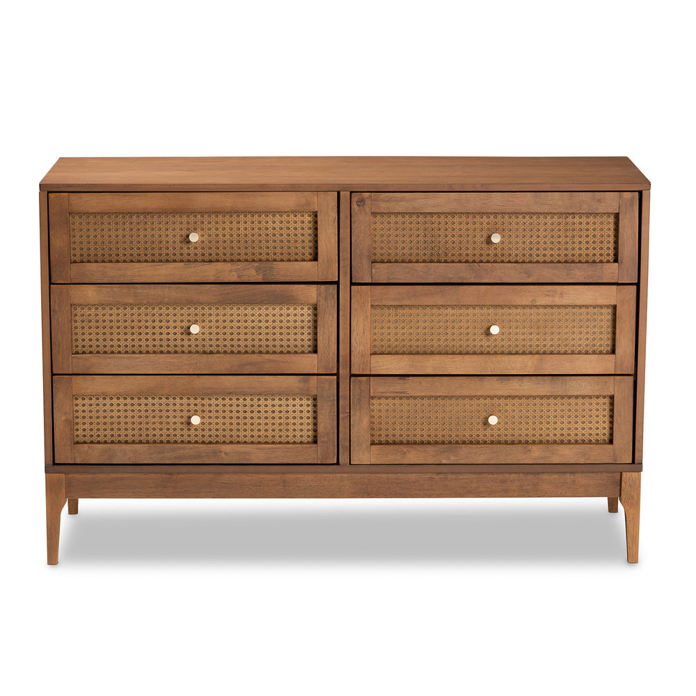 Baxton Studio - Ramiel Dresser in Natural Brown/Gold - MG9005-Ash Walnut/Rattan-6DW-Dresser view 3
