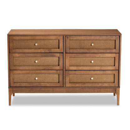 Baxton Studio - Ramiel Dresser in Natural Brown/Gold - MG9005-Ash Walnut/Rattan-6DW-Dresser view 3