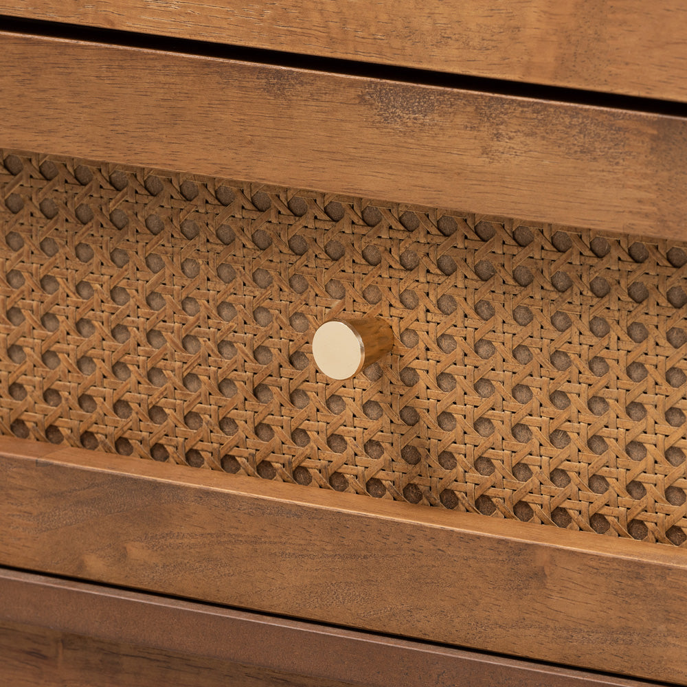 Baxton Studio - Ramiel Dresser in Natural Brown/Gold - MG9005-Ash Walnut/Rattan-6DW-Dresser view 5