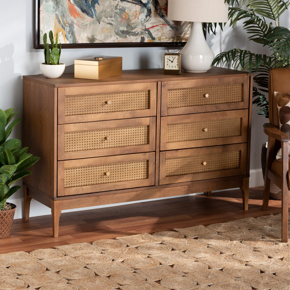 Baxton Studio - Ramiel Dresser in Natural Brown/Gold - MG9005-Ash Walnut/Rattan-6DW-Dresser view 8