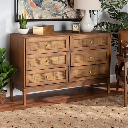 Baxton Studio - Ramiel Dresser in Natural Brown/Gold - MG9005-Ash Walnut/Rattan-6DW-Dresser view 8