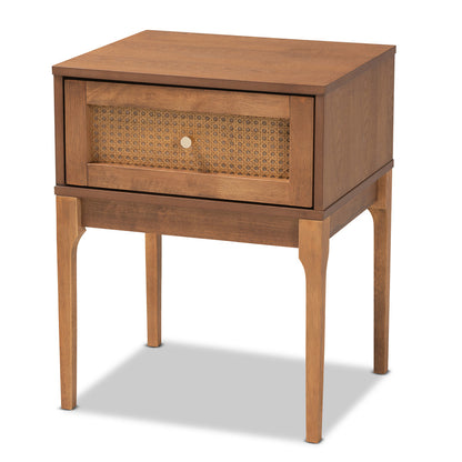 Baxton Studio - Ramiel Nightstand in Natural Brown/Gold - MG9005-Ash Walnut/Rattan-NS view 1