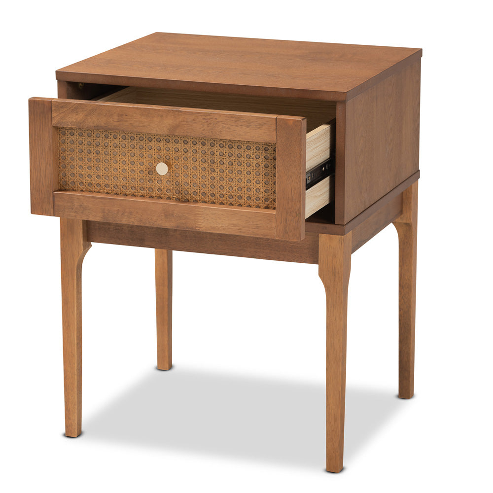Baxton Studio - Ramiel Nightstand in Natural Brown/Gold - MG9005-Ash Walnut/Rattan-NS view 2