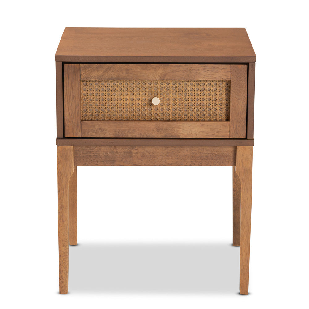 Baxton Studio - Ramiel Nightstand in Natural Brown/Gold - MG9005-Ash Walnut/Rattan-NS view 3