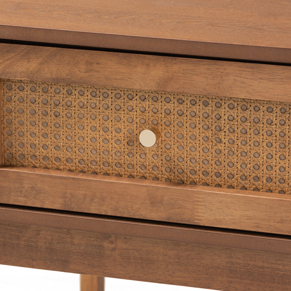 Baxton Studio - Ramiel Nightstand in Natural Brown/Gold - MG9005-Ash Walnut/Rattan-NS view 5