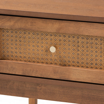 Baxton Studio - Ramiel Nightstand in Natural Brown/Gold - MG9005-Ash Walnut/Rattan-NS view 5