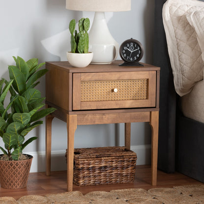 Baxton Studio - Ramiel Nightstand in Natural Brown/Gold - MG9005-Ash Walnut/Rattan-NS view 8