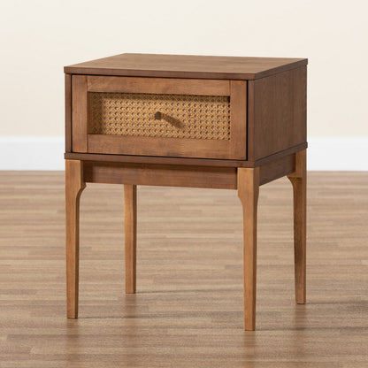 Baxton Studio - Ramiel Nightstand in Natural Brown/Gold - MG9005-Ash Walnut/Rattan-NS view 9