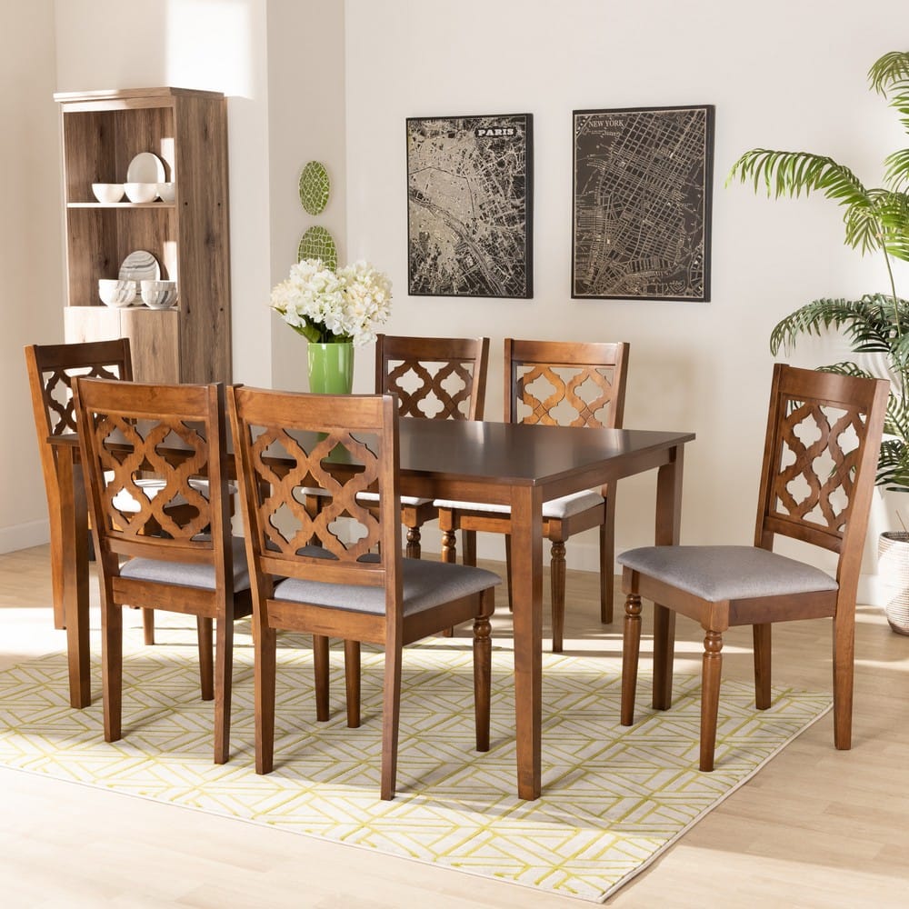 Baxton Studio - Ramiro Dining Set in Grey/Walnut Brown - RH336C-Grey/Walnut-7PC Dining Set view 7