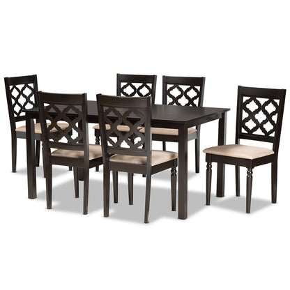 Baxton Studio - Ramiro Dining Set in Sand/Dark Brown - RH336C-Sand/Dark Brown-7PC Dining Set view 1