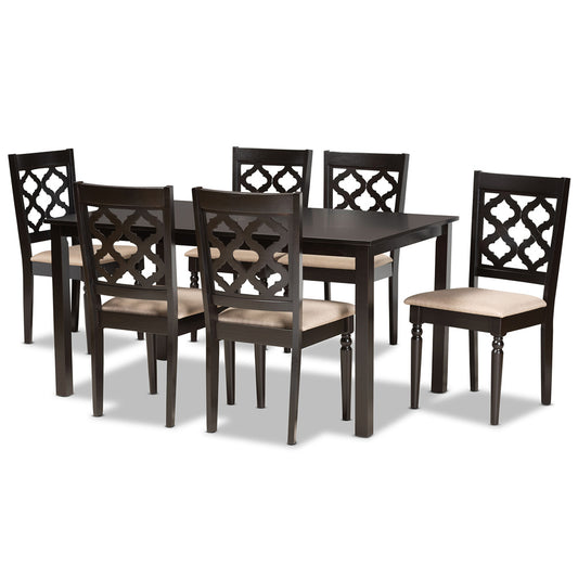 Baxton Studio - Ramiro Dining Set in Sand/Dark Brown - RH336C-Sand/Dark Brown-7PC Dining Set view 1