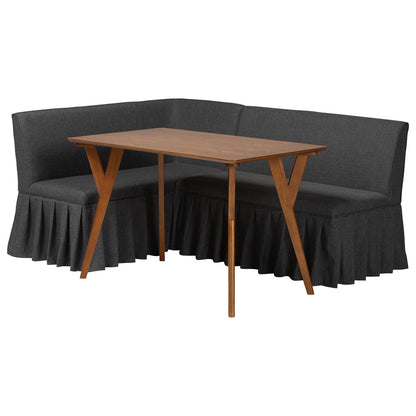 Baxton Studio - Randolph Dining Set in Dark Grey/Dark Brown/Walnut Brown - Randolph-Dark Grey/Walnut-3PC Dining Nook Set view 1