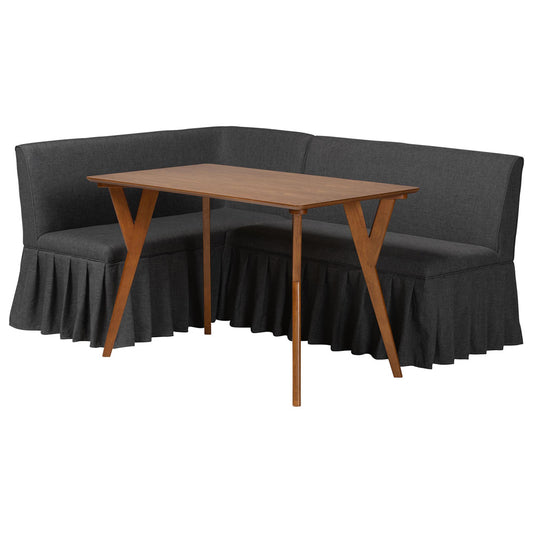 Baxton Studio - Randolph Dining Set in Dark Grey/Dark Brown/Walnut Brown - Randolph-Dark Grey/Walnut-3PC Dining Nook Set view 1