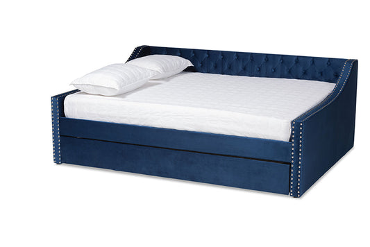 Baxton Studio - Raphael Daybed - CF9228 -Navy Blue Velvet-Daybed-Q/T view 1