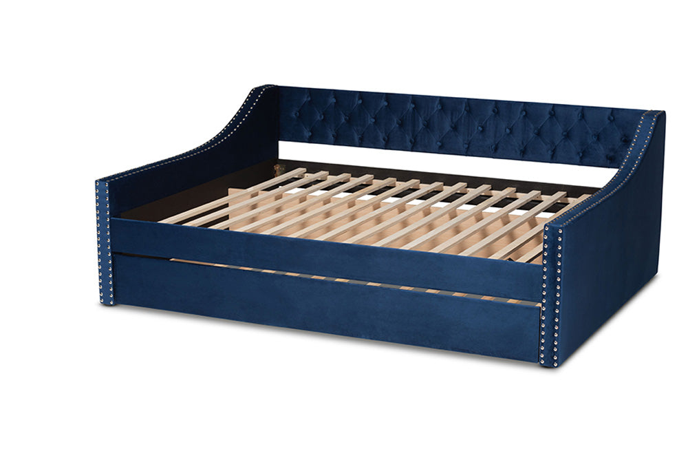 Baxton Studio - Raphael Daybed - CF9228 -Navy Blue Velvet-Daybed-Q/T view 4