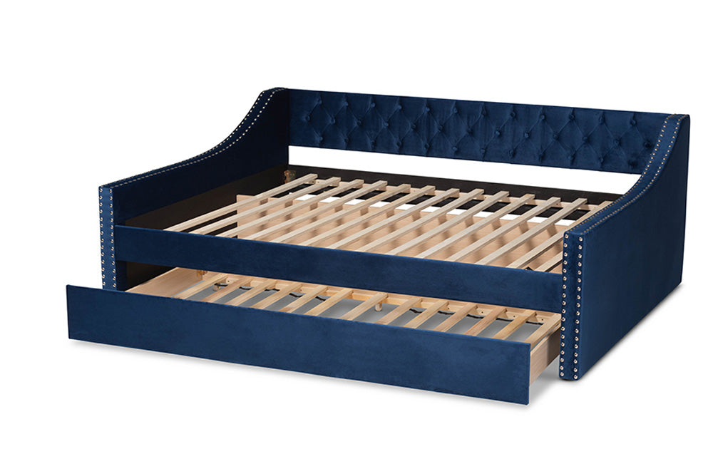 Baxton Studio - Raphael Daybed - CF9228 -Navy Blue Velvet-Daybed-Q/T view 6