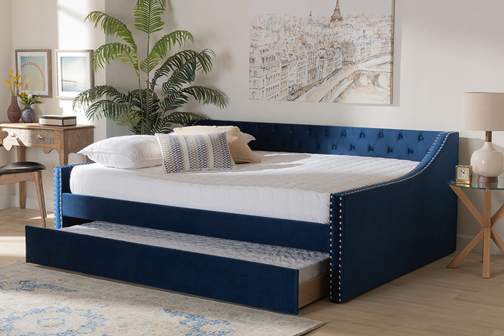 Baxton Studio - Raphael Daybed - CF9228 -Navy Blue Velvet-Daybed-Q/T view 9