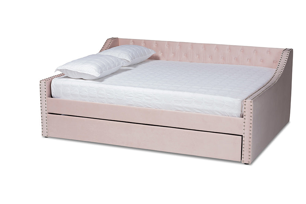 Baxton Studio - Raphael Daybed - CF9228 -Pink Velvet-Daybed-F/T view 1