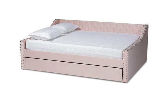 Baxton Studio - Raphael Daybed - CF9228 -Pink Velvet-Daybed-F/T view 1