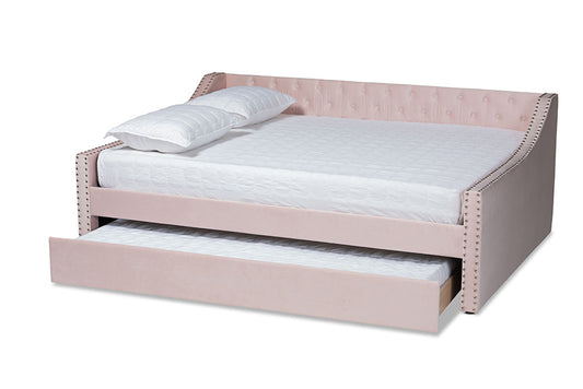 Baxton Studio - Raphael Daybed - CF9228 -Pink Velvet-Daybed-F/T view 2