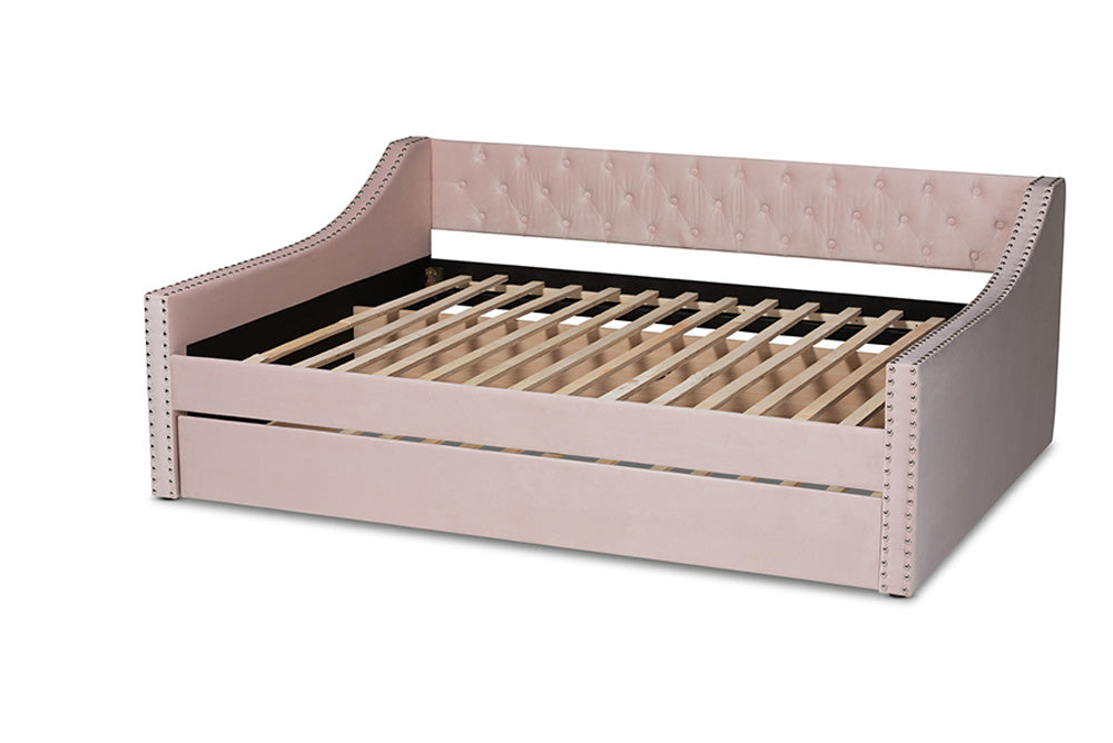Baxton Studio - Raphael Daybed - CF9228 -Pink Velvet-Daybed-F/T view 4