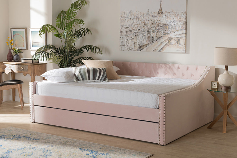Baxton Studio - Raphael Daybed - CF9228 -Pink Velvet-Daybed-F/T view 5