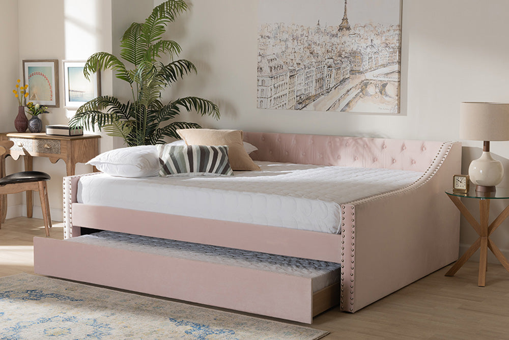 Baxton Studio - Raphael Daybed - CF9228 -Pink Velvet-Daybed-F/T view 9