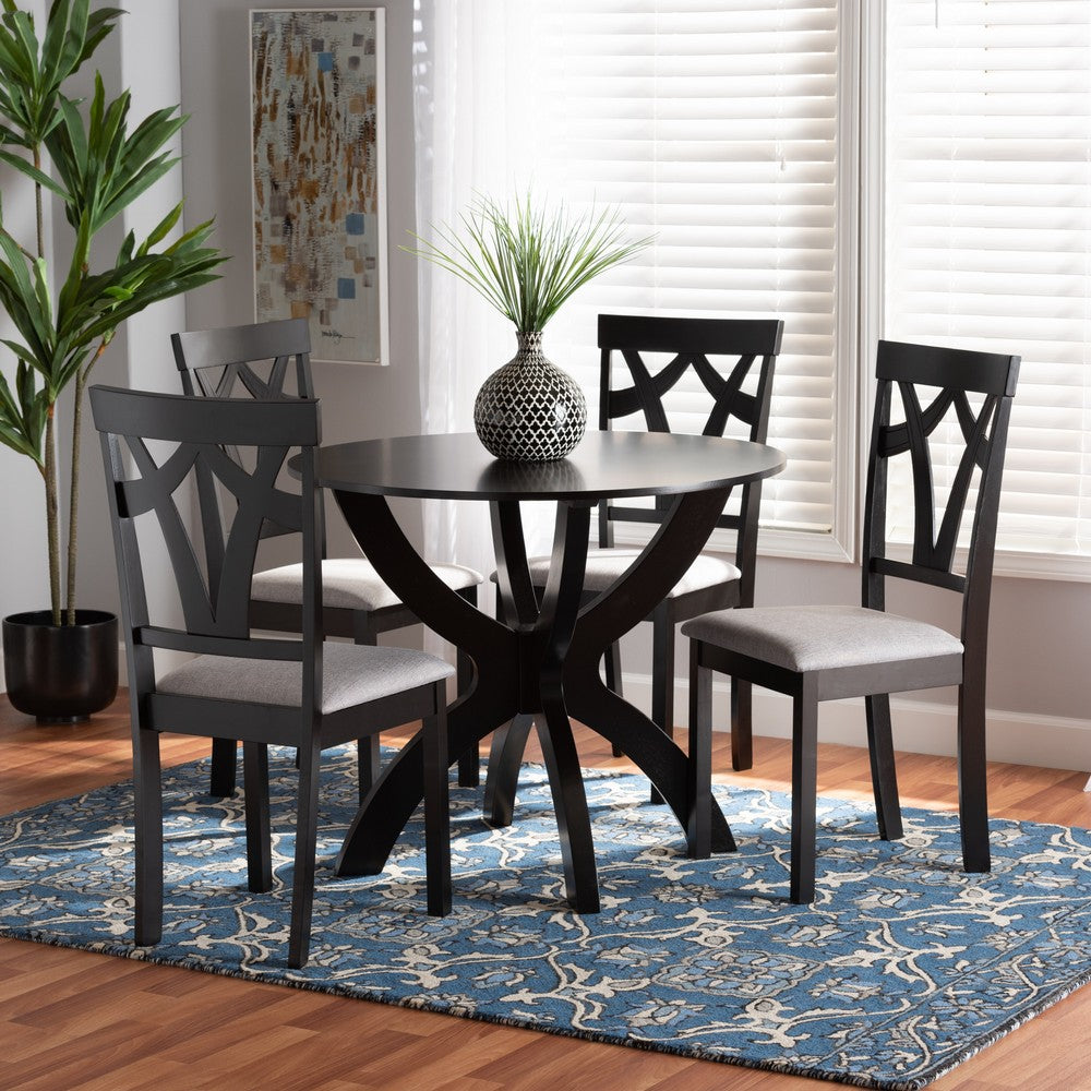 Baxton Studio - Rasa Dining Set in Grey/Dark Brown - Rasa-Grey/Dark Brown-5PC Dining Set view 8