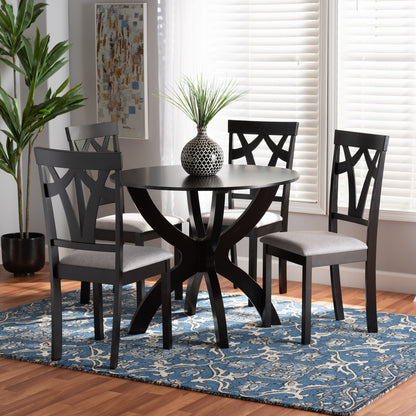 Baxton Studio - Rasa Dining Set in Grey/Dark Brown - Rasa-Grey/Dark Brown-5PC Dining Set view 8