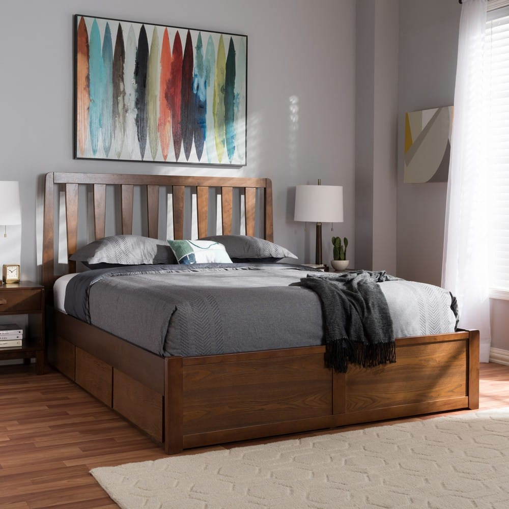 Baxton Studio - Raurey Queen Size Bed in Walnut Brown - MG5110-Walnut-Queen view 9