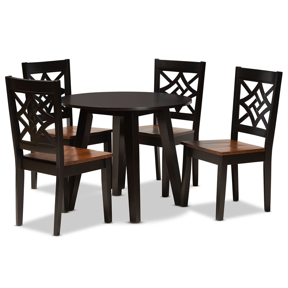 Baxton Studio - Rava Dining Set in Dark Brown/Walnut Brown - Rava-Dark Brown/Walnut-5PC Dining Set view 1