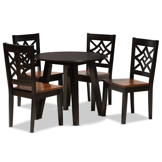 Baxton Studio - Rava Dining Set in Dark Brown/Walnut Brown - Rava-Dark Brown/Walnut-5PC Dining Set view 1