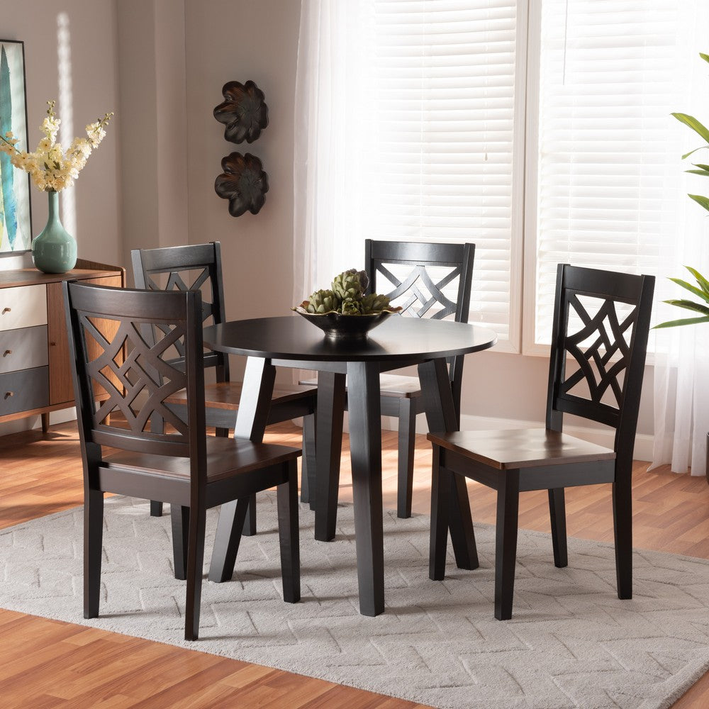 Baxton Studio - Rava Dining Set in Dark Brown/Walnut Brown - Rava-Dark Brown/Walnut-5PC Dining Set view 7