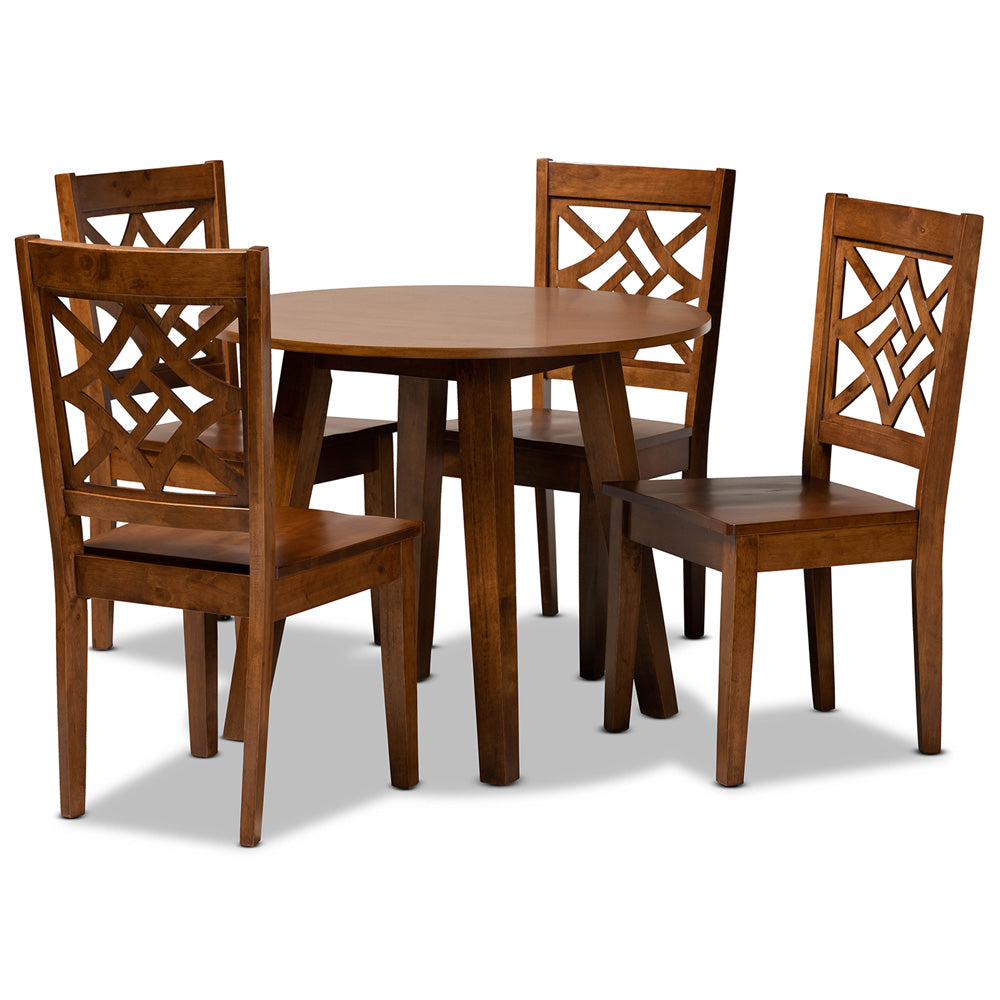 Baxton Studio - Rava Dining Set in Walnut Brown - Rava-Walnut-5PC Dining Set view 1