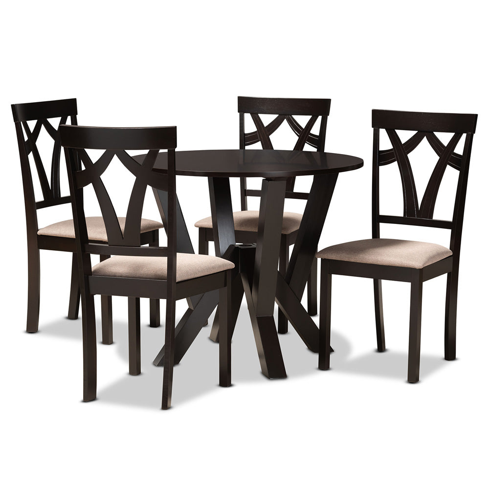 Baxton Studio - Reagan Dining Set in Sand/Dark Brown - Reagan-Dark Brown/Sand-5PC Dining Set view 1