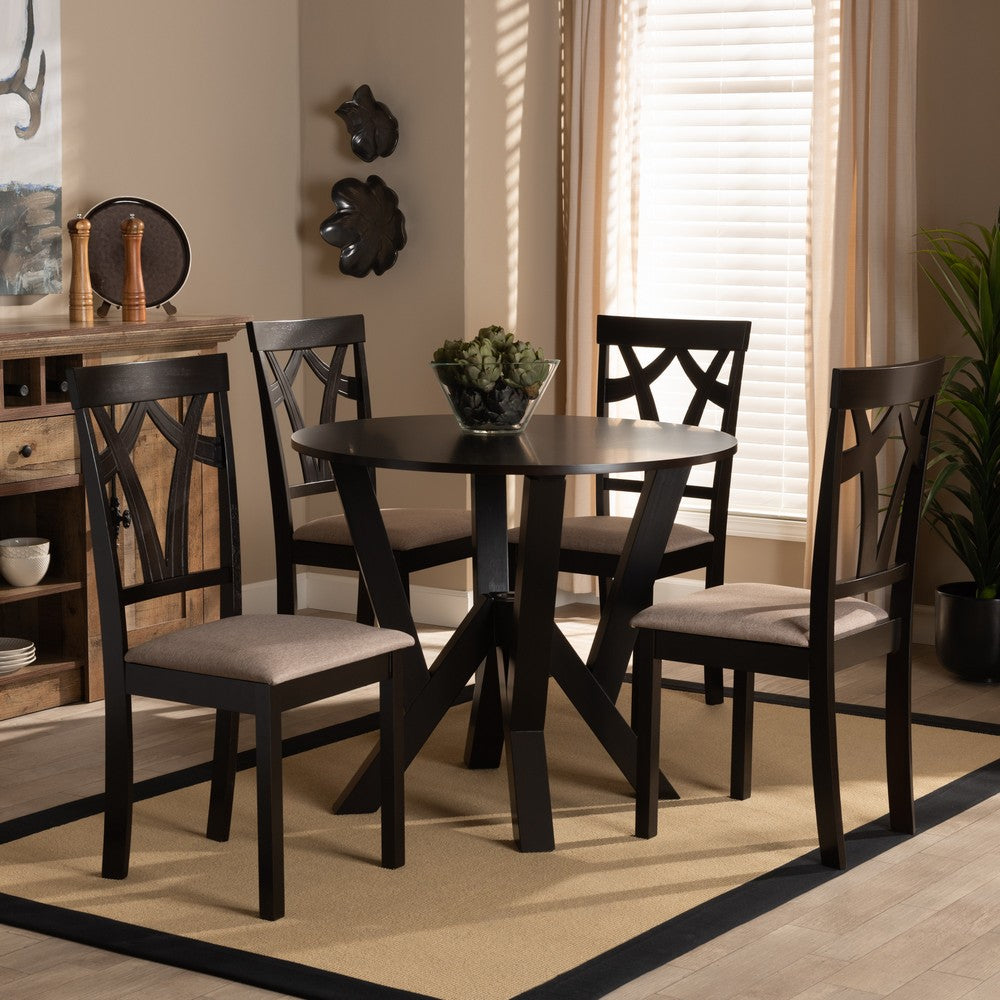 Baxton Studio - Reagan Dining Set in Sand/Dark Brown - Reagan-Dark Brown/Sand-5PC Dining Set view 7