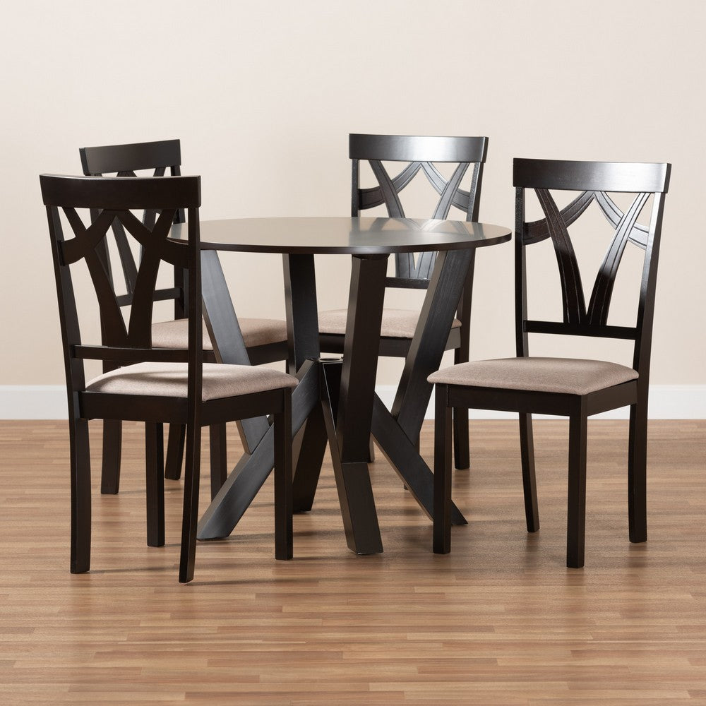 Baxton Studio - Reagan Dining Set in Sand/Dark Brown - Reagan-Dark Brown/Sand-5PC Dining Set view 8