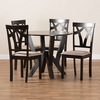 Baxton Studio - Reagan Dining Set in Sand/Dark Brown - Reagan-Dark Brown/Sand-5PC Dining Set view 8