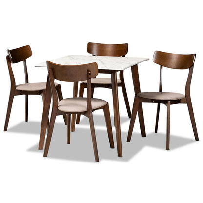 Baxton Studio - Reba Dining Set in Light Beige/Walnut Brown/Marble - Reba-Latte/Walnut-5PC Dining Set view 1